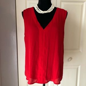 a.n.a Red Sheer Crinkle Shell Tank Top Size PXL